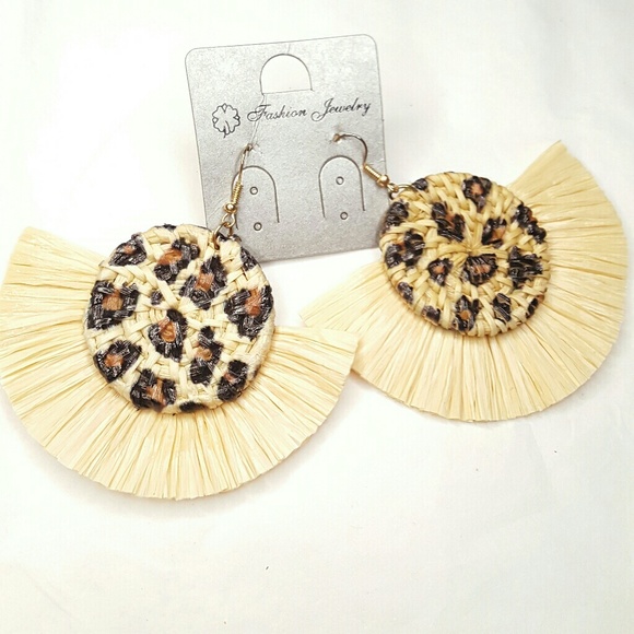 Jewelry - Woven Wicker Leopard Tassel Earrings